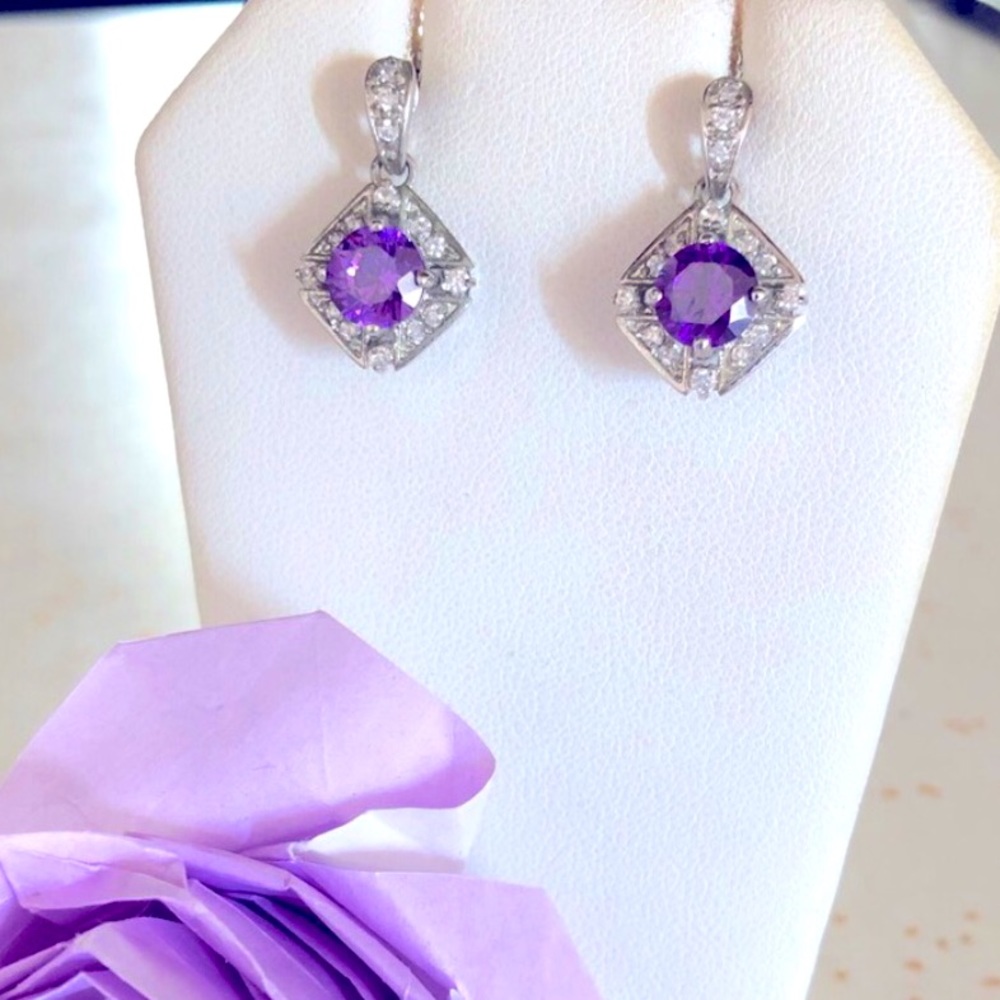 925 Sterling silvers Amethyst with cubic zirconia Earring.